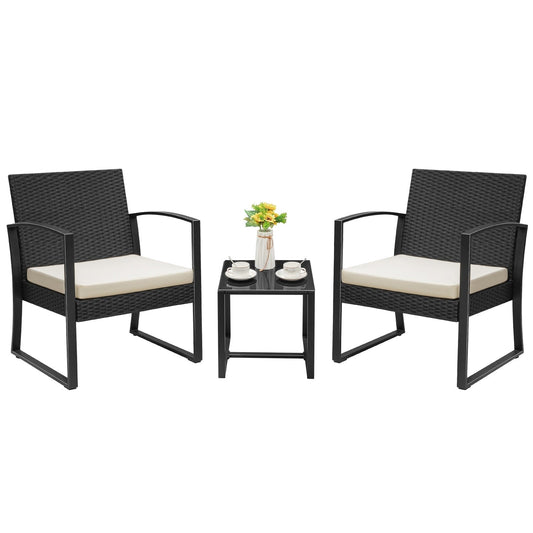 Ensemble de bistrot d'extérieur Homall 3 pièces en plastique avec coussin et table