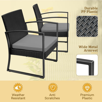 Ensemble de bistrot d'extérieur Homall 3 pièces en plastique avec coussin et table