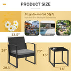 Ensemble de bistrot d'extérieur Homall 3 pièces en plastique avec coussin et table
