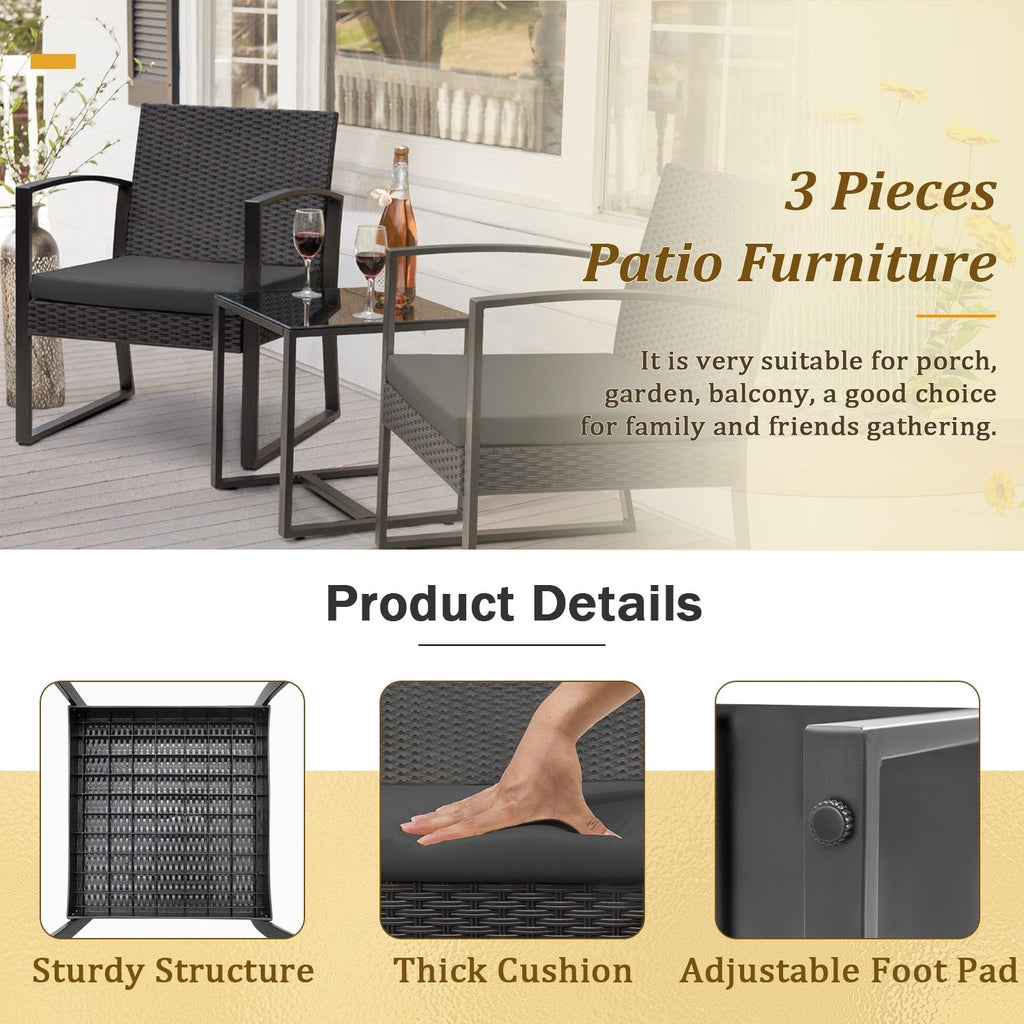 Ensemble de bistrot d'extérieur Homall 3 pièces en plastique avec coussin et table