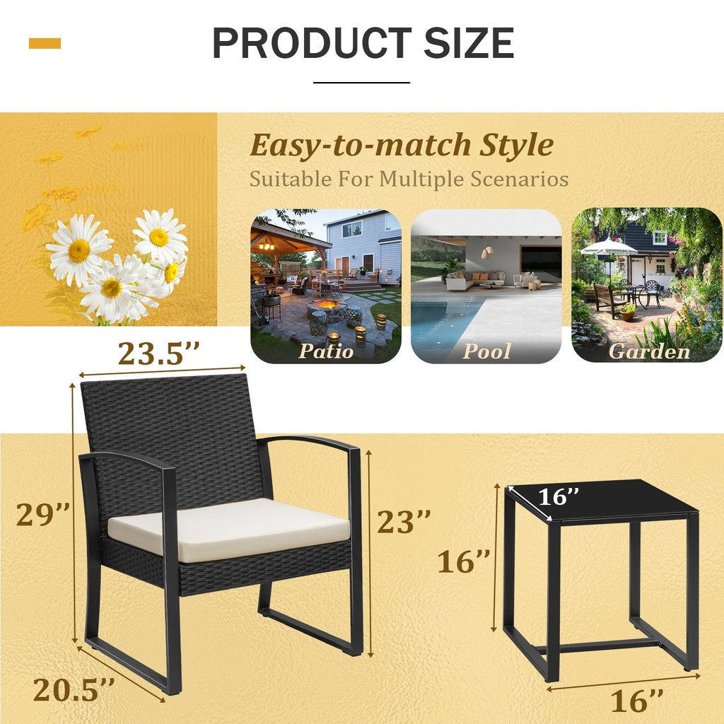 Ensemble de bistrot d'extérieur Homall 3 pièces en plastique avec coussin et table
