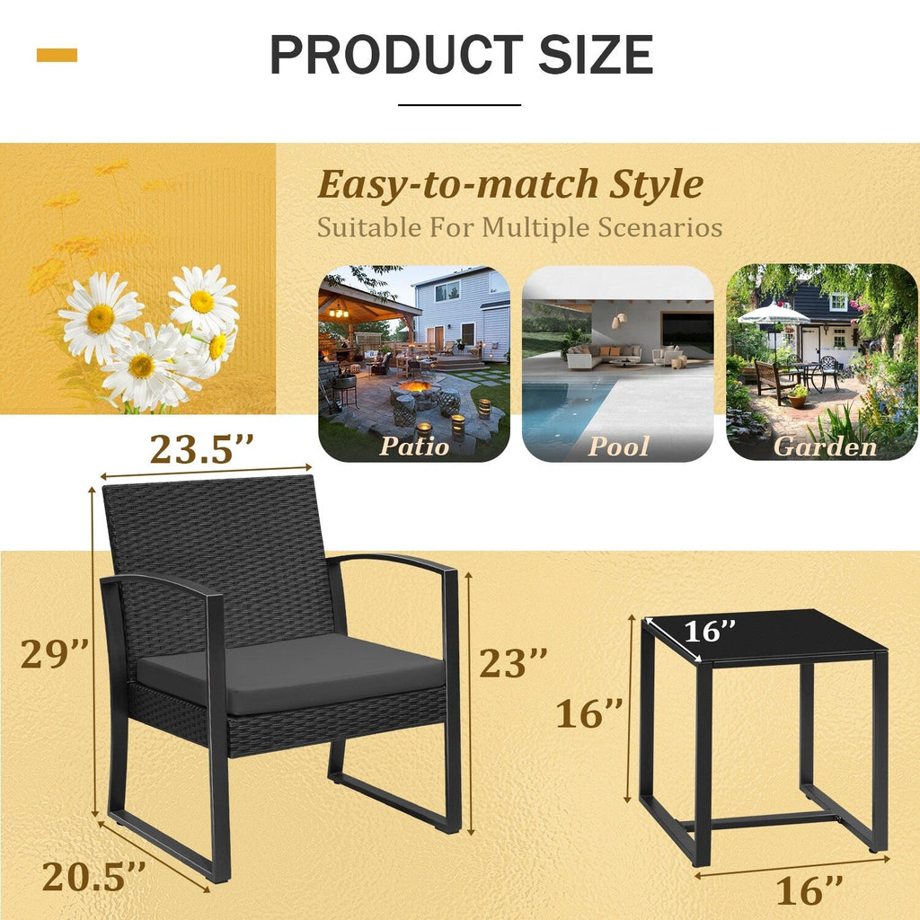 Ensemble de bistrot d'extérieur Homall 3 pièces en plastique avec coussin et table