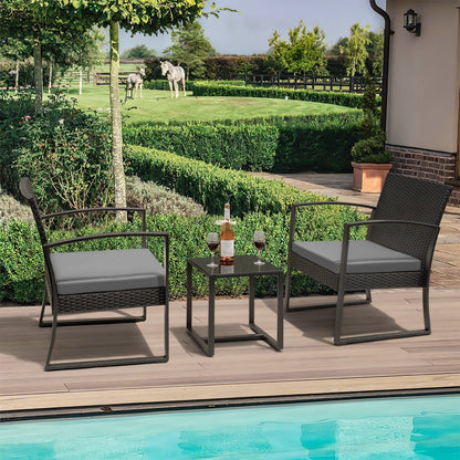 Ensemble de bistrot d'extérieur Homall 3 pièces en plastique avec coussin et table