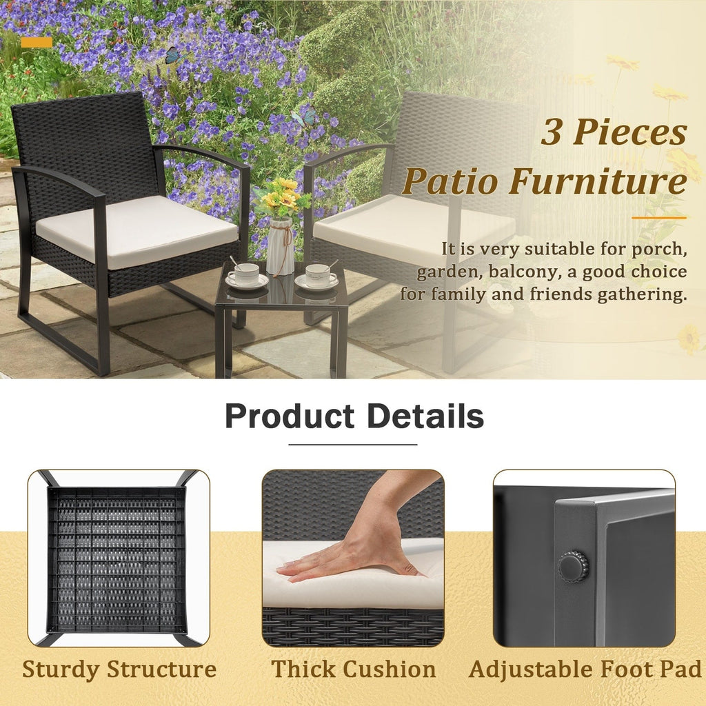 Ensemble de bistrot d'extérieur Homall 3 pièces en plastique avec coussin et table