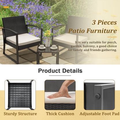 Ensemble de bistrot d'extérieur Homall 3 pièces en plastique avec coussin et table