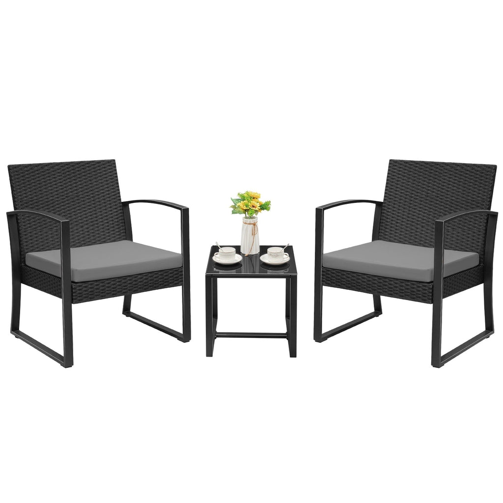 Ensemble de bistrot d'extérieur Homall 3 pièces en plastique avec coussin et table