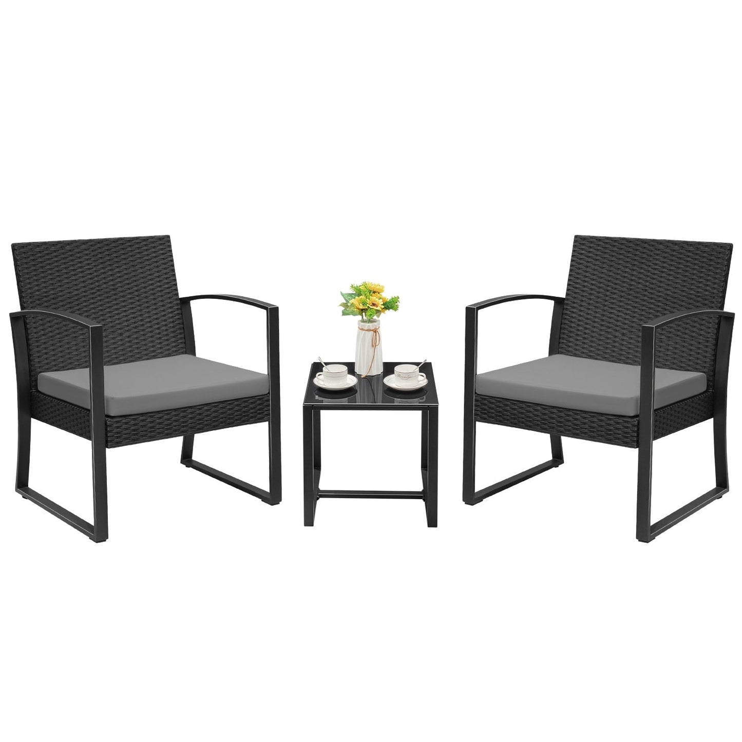 Ensemble de bistrot d'extérieur Homall 3 pièces en plastique avec coussin et table