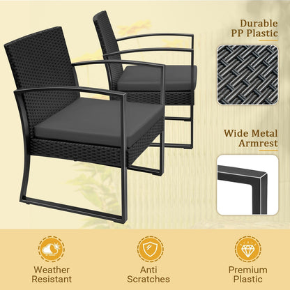 Ensemble de bistrot d'extérieur Homall 3 pièces en plastique avec coussin et table