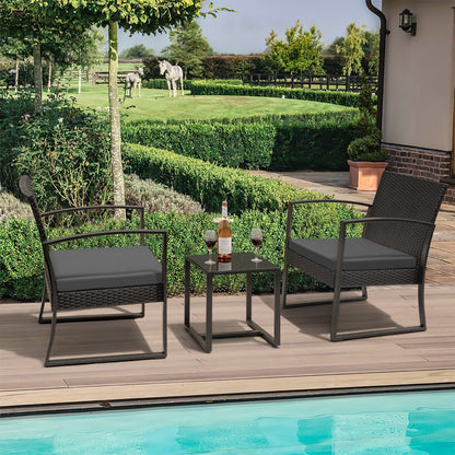Ensemble de bistrot d'extérieur Homall 3 pièces en plastique avec coussin et table