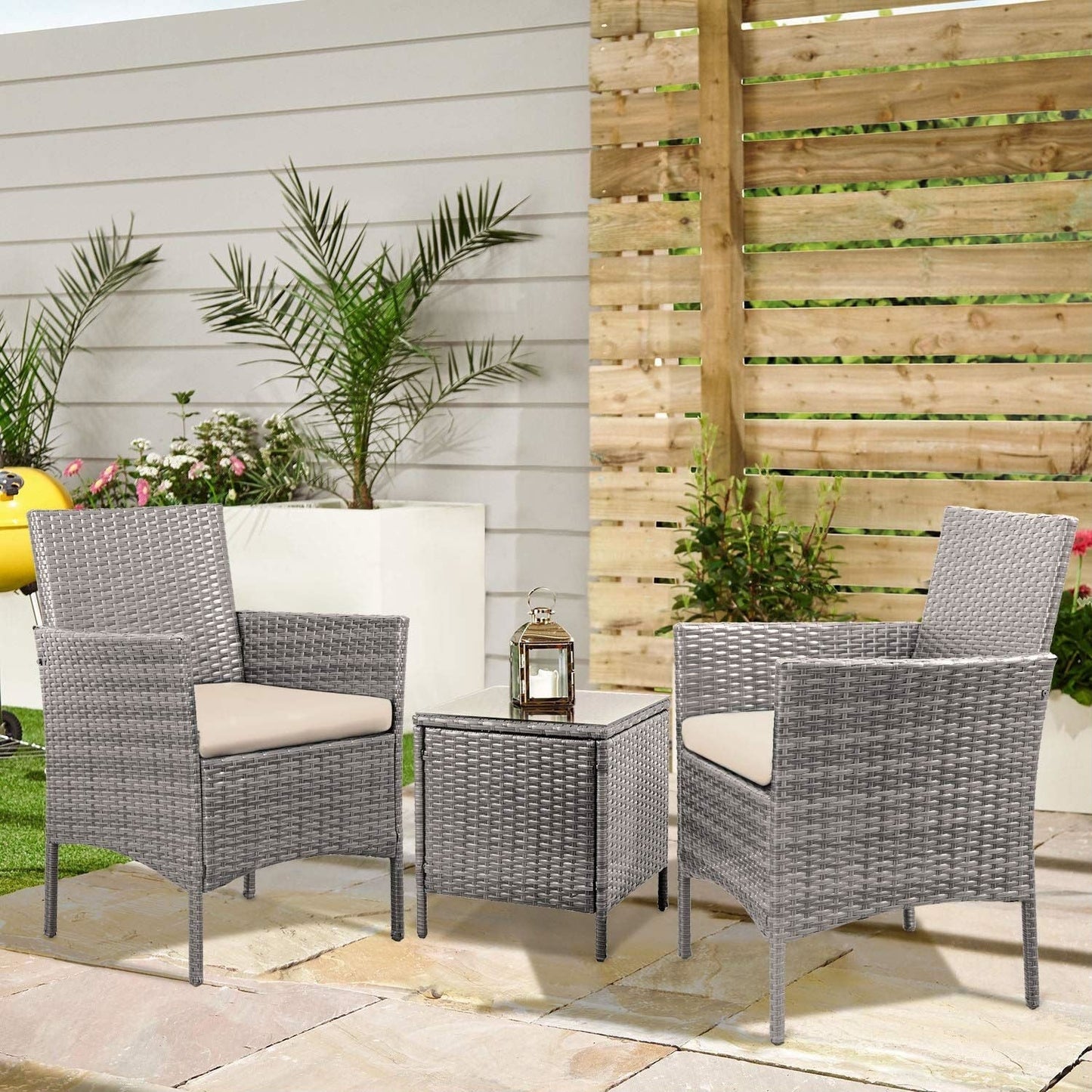 Ensemble de meubles de jardin Homall 3 pièces, chaises en rotin synthétique avec table