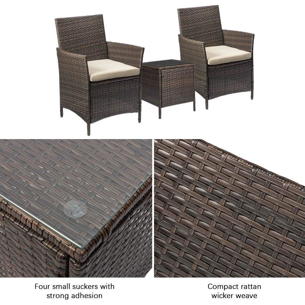 Ensemble de meubles de jardin Homall 3 pièces, chaises en rotin synthétique avec table