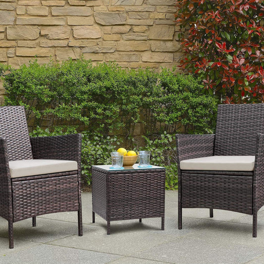Ensemble de meubles de jardin Homall 3 pièces, chaises en rotin synthétique avec table