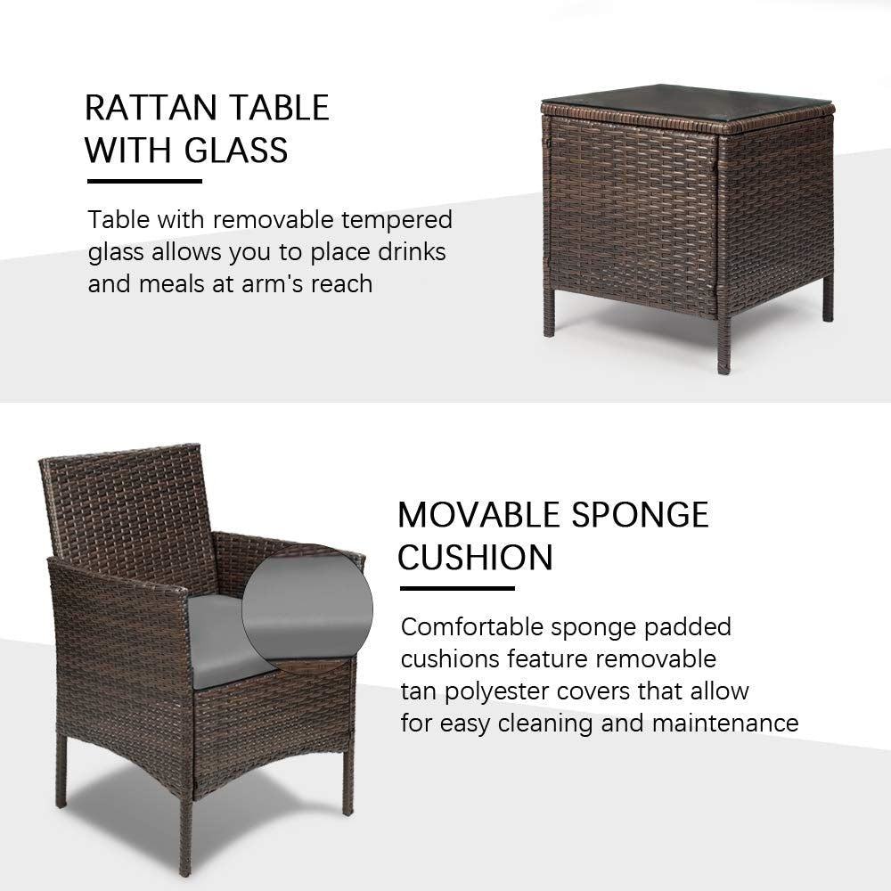Ensemble de meubles de jardin Homall 3 pièces, chaises en rotin synthétique avec table