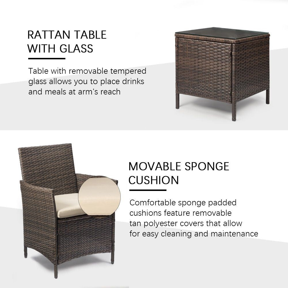 Ensemble de meubles de jardin Homall 3 pièces, chaises en rotin synthétique avec table