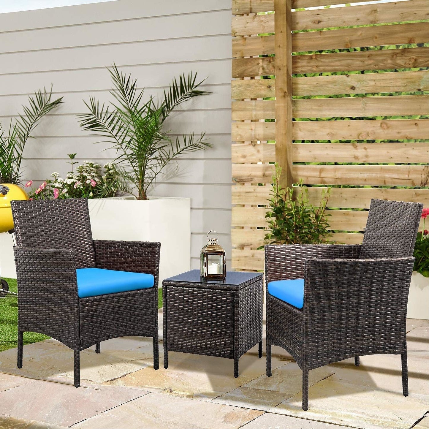 Ensemble de meubles de jardin Homall 3 pièces, chaises en rotin synthétique avec table