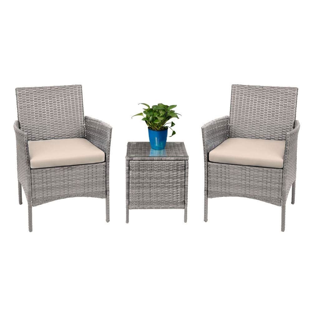 Ensemble de meubles de jardin Homall 3 pièces, chaises en rotin synthétique avec table