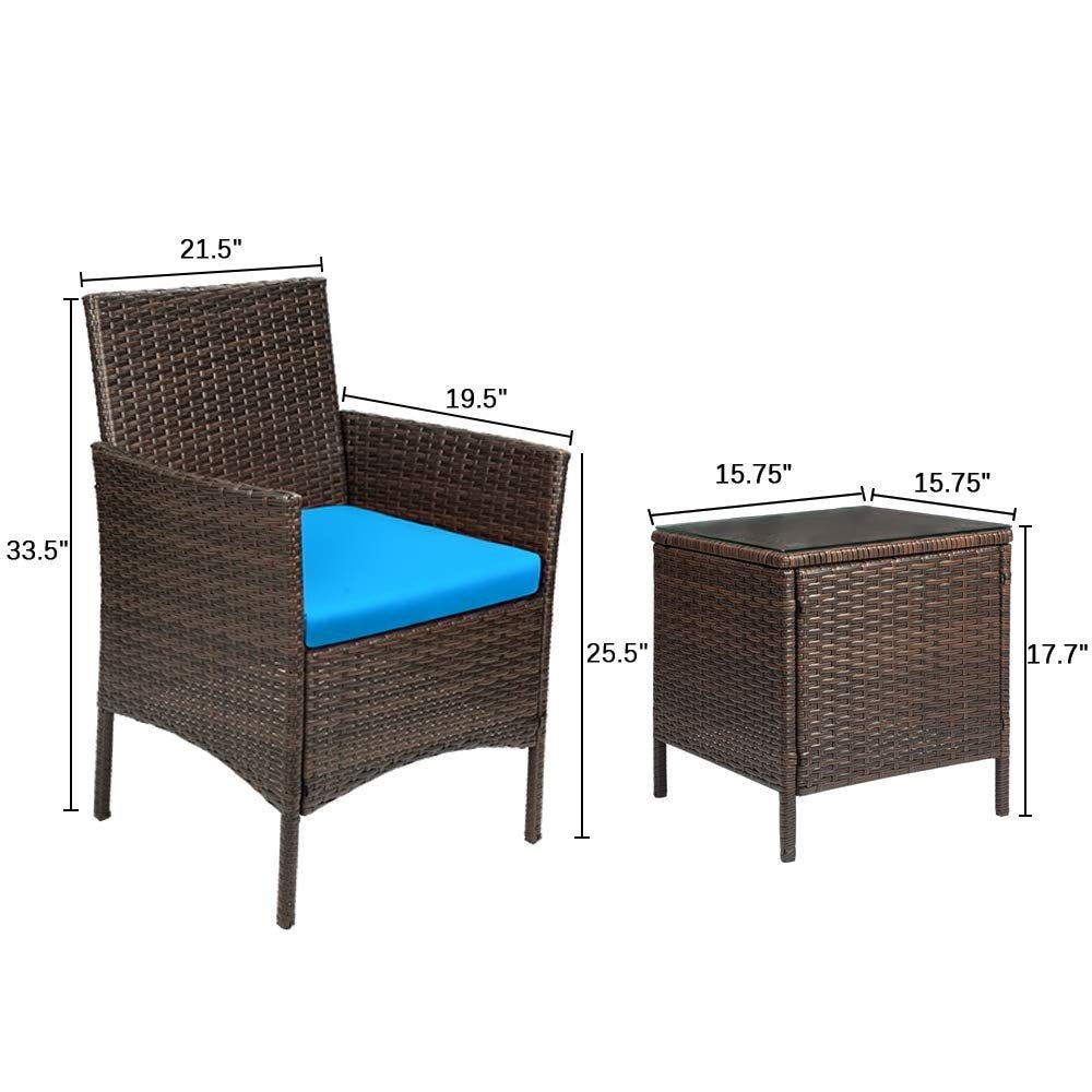 Ensemble de meubles de jardin Homall 3 pièces, chaises en rotin synthétique avec table