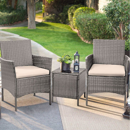 Ensemble de meubles de jardin Homall 3 pièces, chaises en rotin synthétique avec table