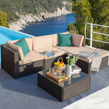 Ensemble de meubles de jardin Homall 5 pièces en osier et canapé d'extérieur en rotin