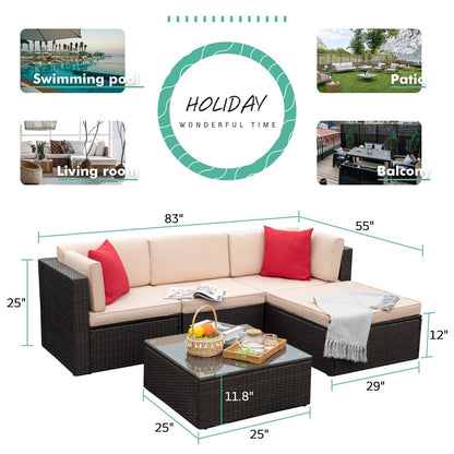 Ensemble de meubles de jardin Homall 5 pièces en osier et canapé d'extérieur en rotin