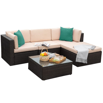 Ensemble de meubles de jardin Homall 5 pièces en osier et canapé d'extérieur en rotin