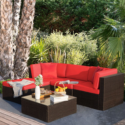 Ensemble de meubles de jardin Homall 5 pièces en osier et canapé d'extérieur en rotin