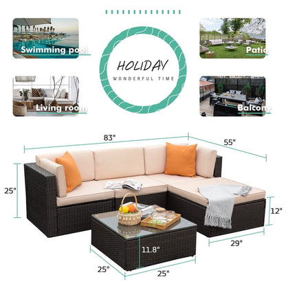 Ensemble de meubles de jardin Homall 5 pièces en osier et canapé d'extérieur en rotin