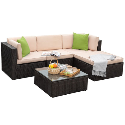 Ensemble de meubles de jardin Homall 5 pièces en osier et canapé d'extérieur en rotin