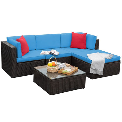 Ensemble de meubles de jardin Homall 5 pièces en osier et canapé d'extérieur en rotin