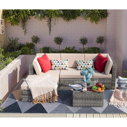 Ensemble de meubles de jardin Homall 5 pièces en osier et canapé d'extérieur en rotin