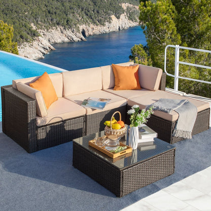 Ensemble de meubles de jardin Homall 5 pièces en osier et canapé d'extérieur en rotin