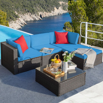 Ensemble de meubles de jardin Homall 5 pièces en osier et canapé d'extérieur en rotin