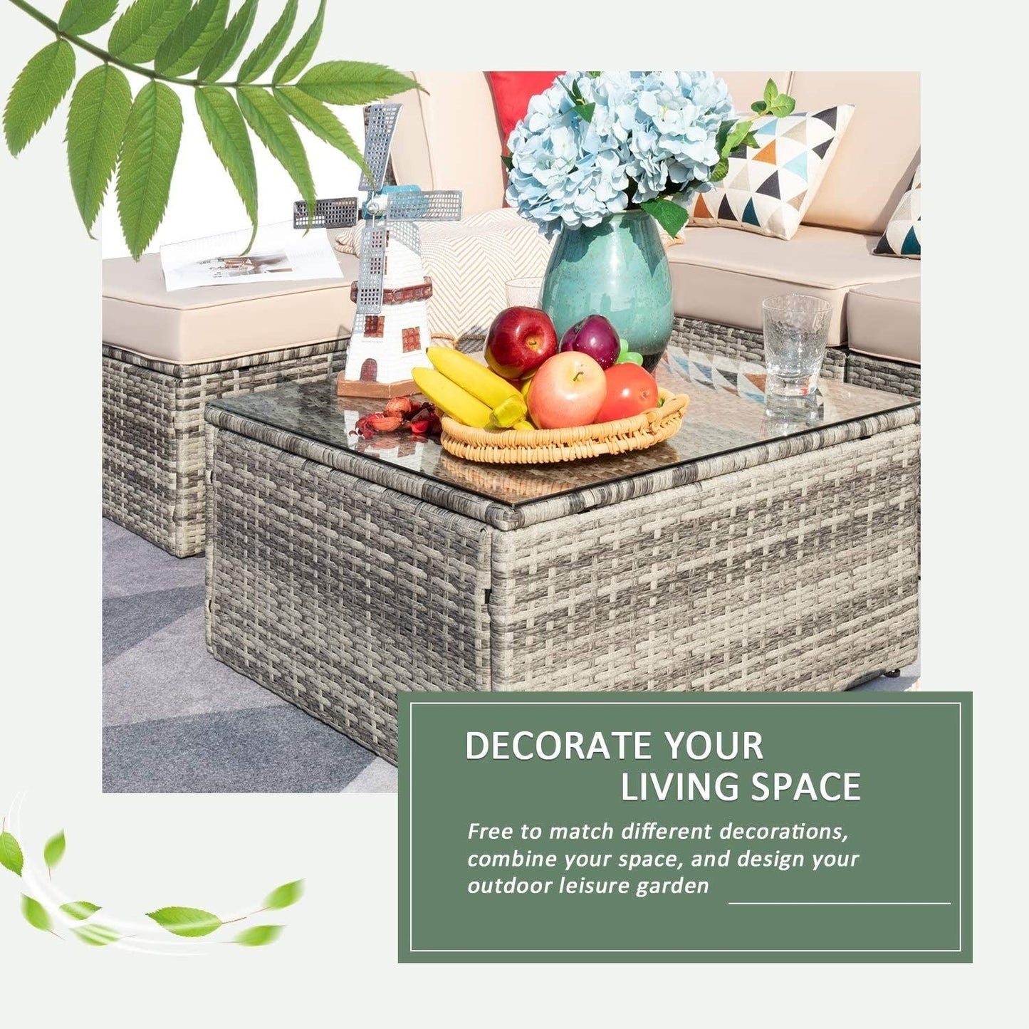 Ensemble de meubles de jardin Homall 5 pièces en osier et canapé d'extérieur en rotin
