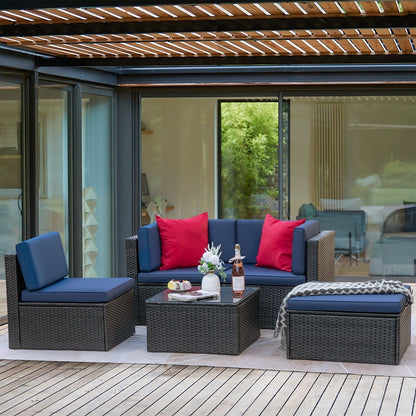 Ensemble de meubles de jardin Homall 5 pièces en osier et canapé d'extérieur en rotin