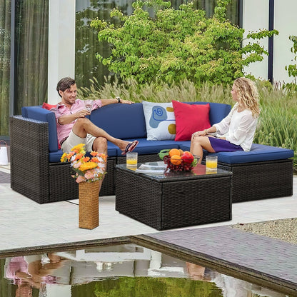 Ensemble de meubles de jardin Homall 5 pièces en osier et canapé d'extérieur en rotin