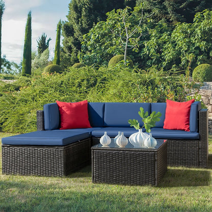Ensemble de meubles de jardin Homall 5 pièces en osier et canapé d'extérieur en rotin