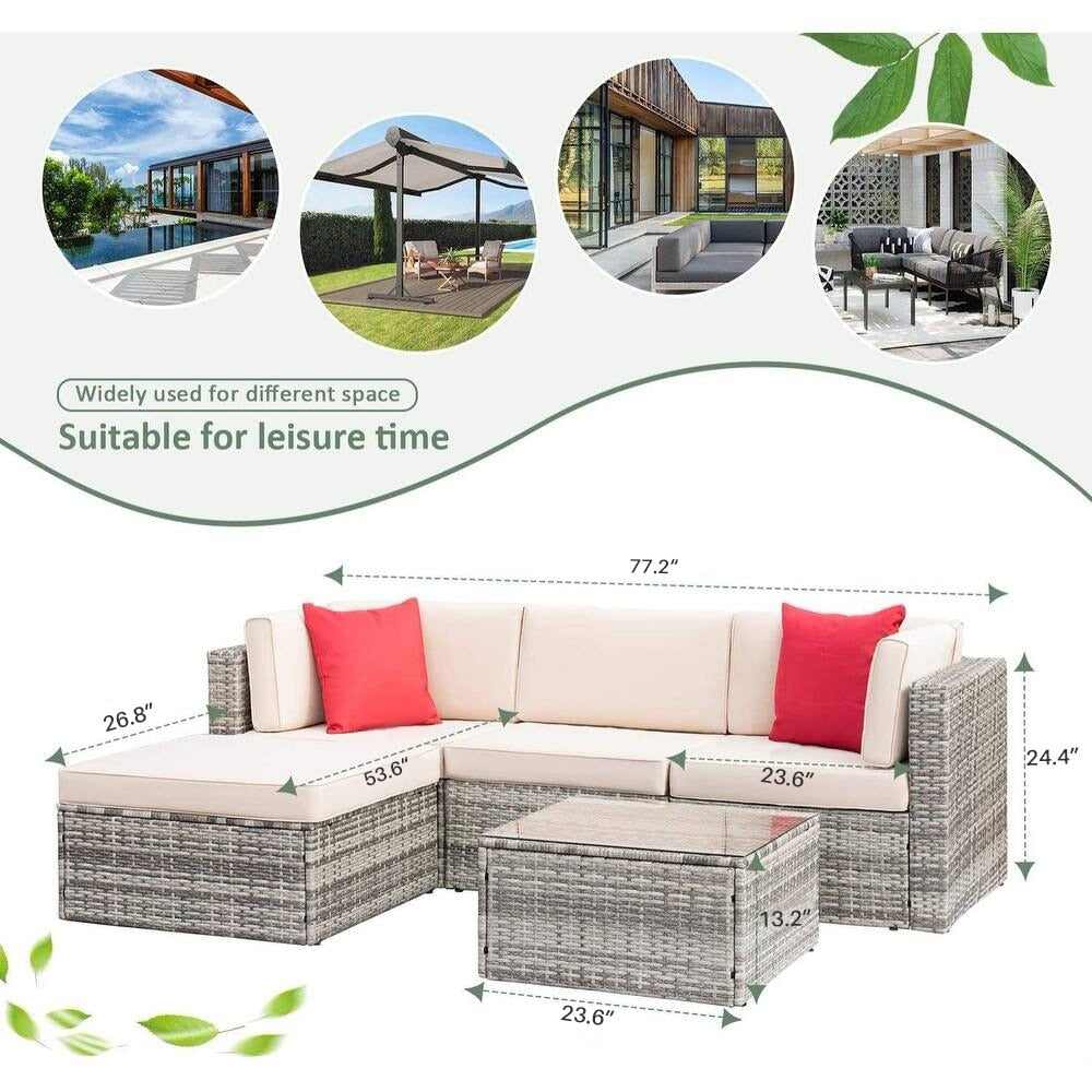 Ensemble de meubles de jardin Homall 5 pièces en osier et canapé d'extérieur en rotin