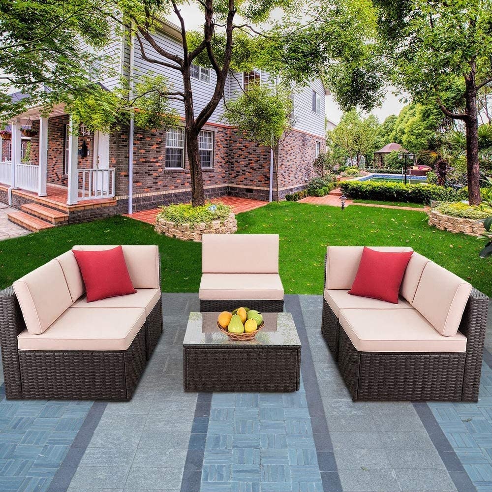 Ensemble de meubles de patio Homall 6 pièces, canapé d'extérieur sectionnel en rotin, tissage manuel, ensemble de conversation pour patio en osier