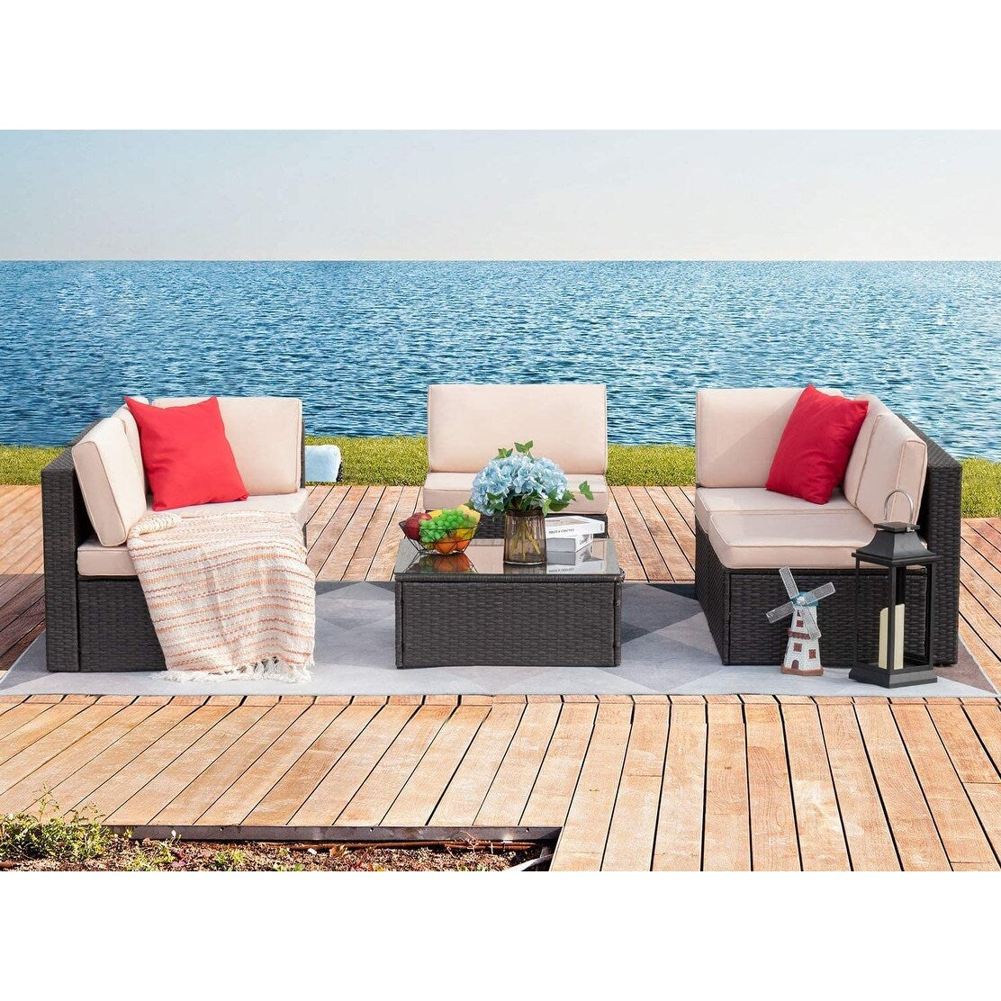 Ensemble de meubles de patio Homall 6 pièces, canapé d'extérieur sectionnel en rotin, tissage manuel, ensemble de conversation pour patio en osier