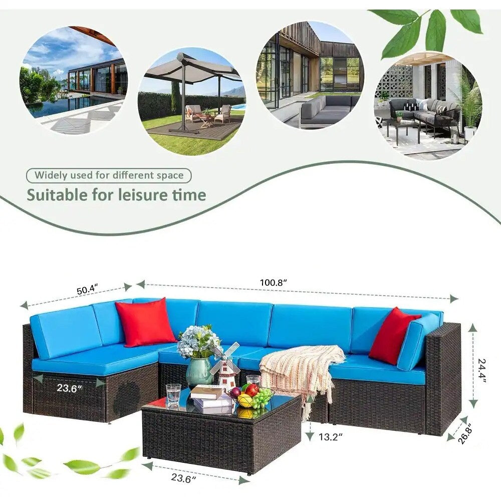Ensemble de meubles de patio Homall 6 pièces, canapé d'extérieur sectionnel en rotin, tissage manuel, ensemble de conversation pour patio en osier