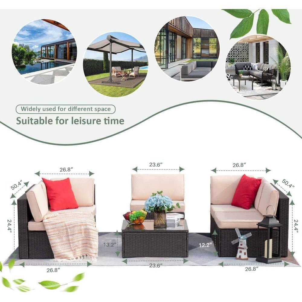 Ensemble de meubles de patio Homall 6 pièces, canapé d'extérieur sectionnel en rotin, tissage manuel, ensemble de conversation pour patio en osier