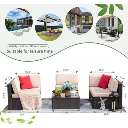 Ensemble de meubles de patio Homall 6 pièces, canapé d'extérieur sectionnel en rotin, tissage manuel, ensemble de conversation pour patio en osier