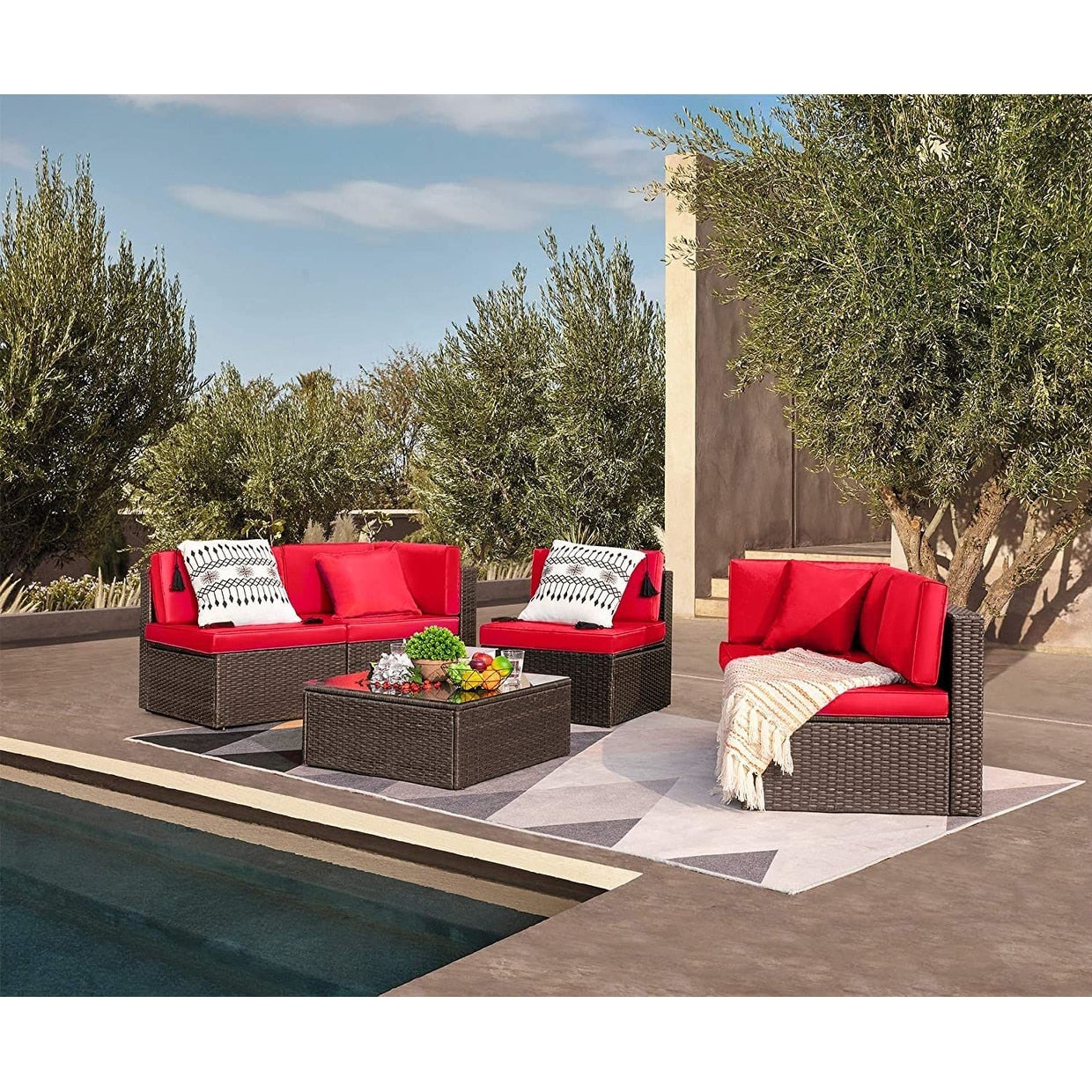 Ensemble de meubles de patio Homall 6 pièces, canapé d'extérieur sectionnel en rotin, tissage manuel, ensemble de conversation pour patio en osier