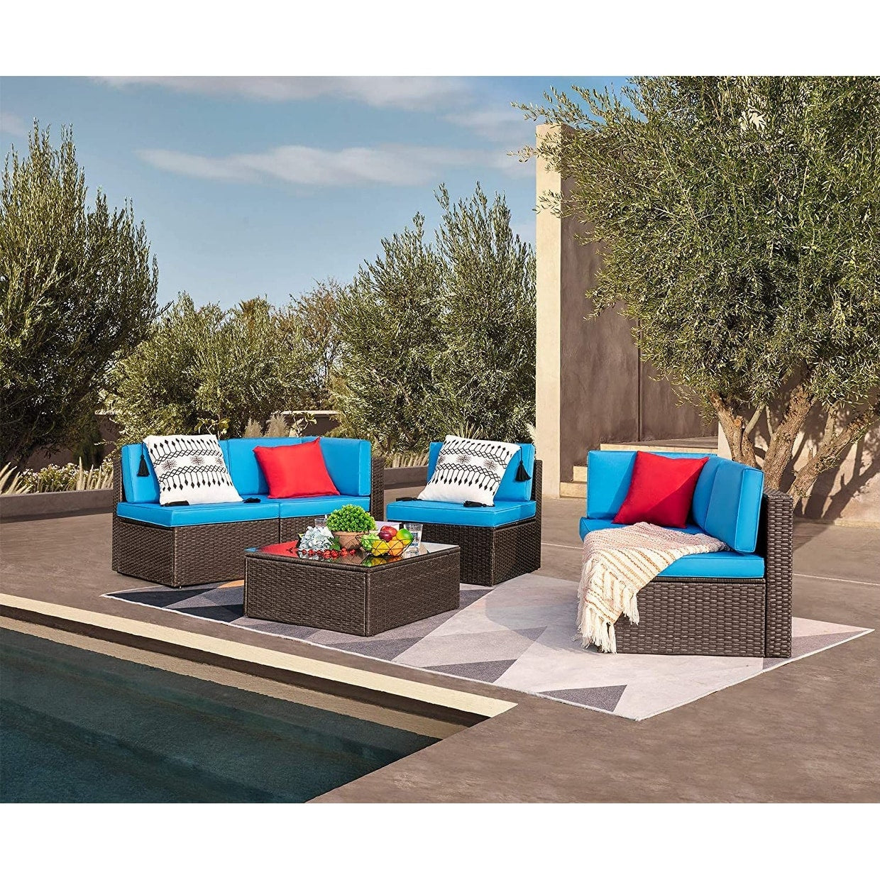 Ensemble de meubles de patio Homall 6 pièces, canapé d'extérieur sectionnel en rotin, tissage manuel, ensemble de conversation pour patio en osier