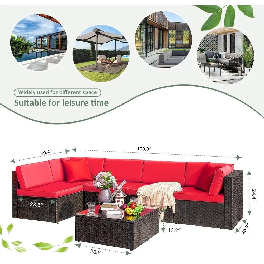 Ensemble de meubles de patio Homall 6 pièces, canapé d'extérieur sectionnel en rotin, tissage manuel, ensemble de conversation pour patio en osier