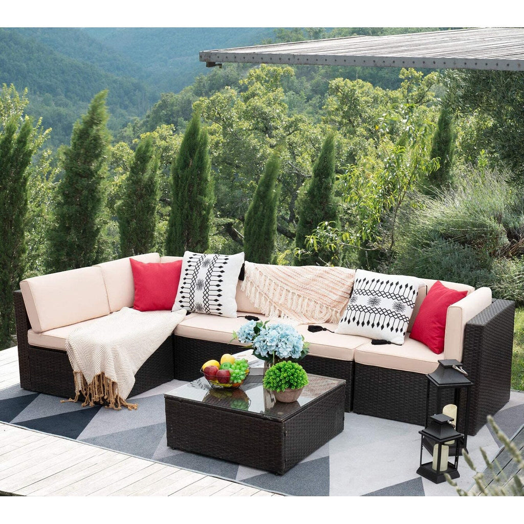 Ensemble de meubles de patio Homall 6 pièces, canapé d'extérieur sectionnel en rotin, tissage manuel, ensemble de conversation pour patio en osier