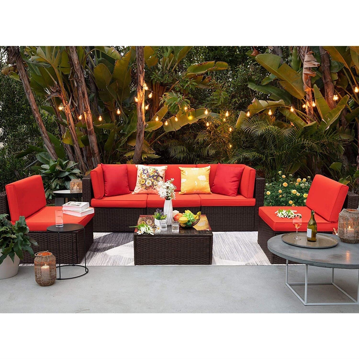 Ensemble de meubles de patio Homall 6 pièces, canapé d'extérieur sectionnel en rotin, tissage manuel, ensemble de conversation pour patio en osier