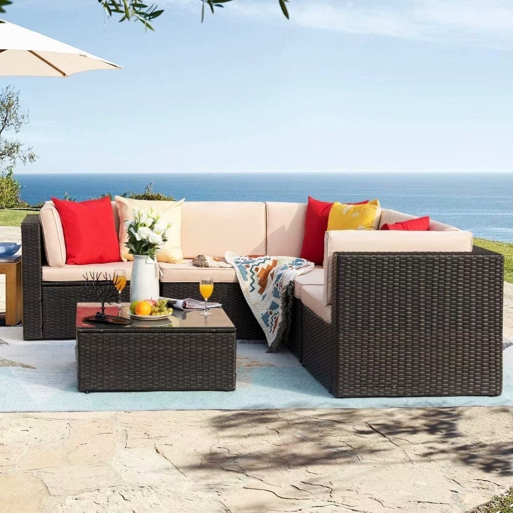 Ensemble de meubles de jardin en rotin et osier Homall 6 pièces