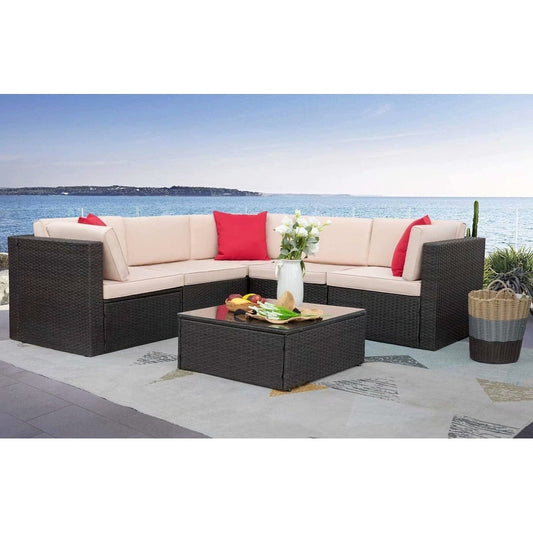 Ensemble de meubles de jardin en rotin et osier Homall 6 pièces