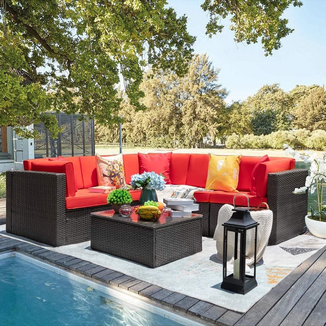 Ensemble de meubles de jardin en rotin et osier Homall 6 pièces
